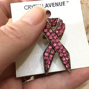 Breast Cancer Awareness Crystal Pink Rhinestone Brooch Vintage